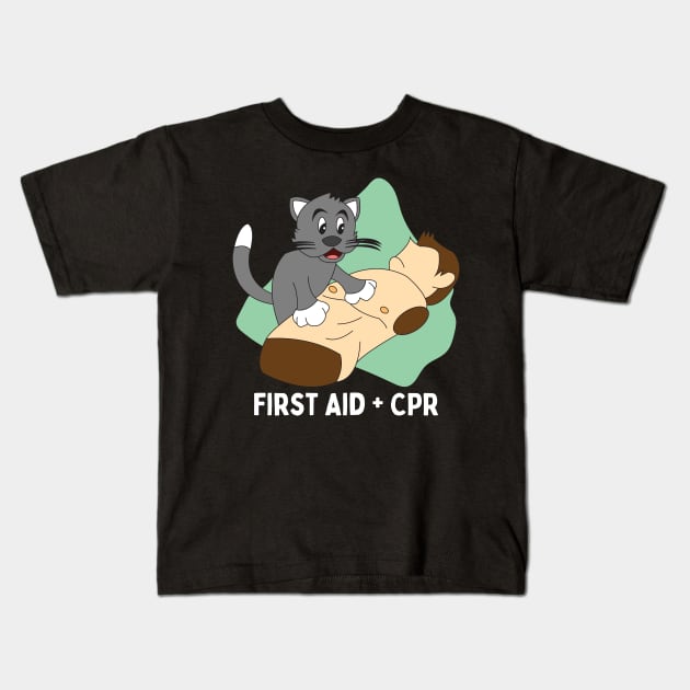 Cat Practicing Funny First Aid  CPR Instructor Gift Kids T-Shirt by Giggias